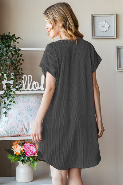 Heimish Full Size Ribbed Round Neck Short Sleeve Tee Dress