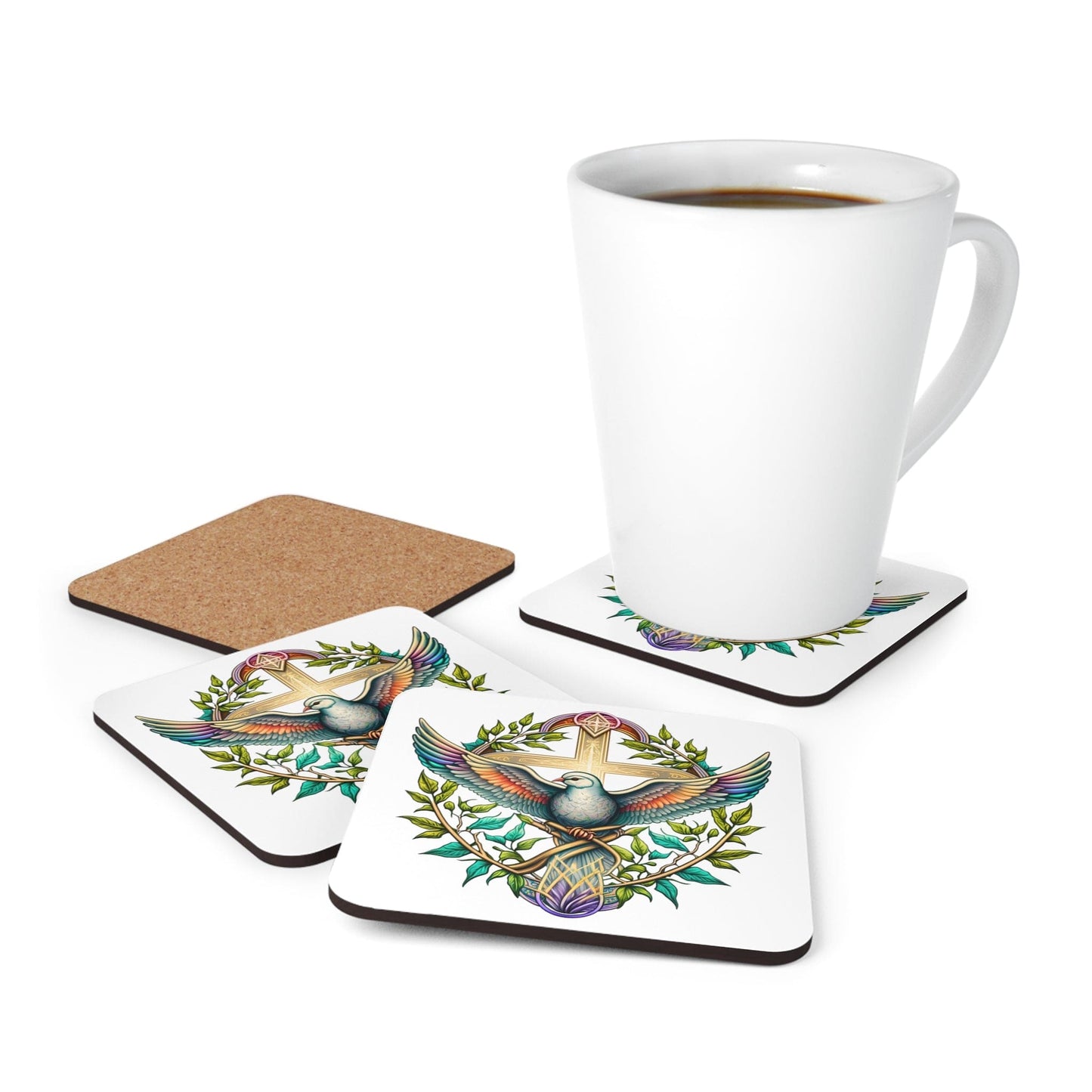 Coaster Set Of 4 For Drinks Blue Green Multicolor Dove Floral