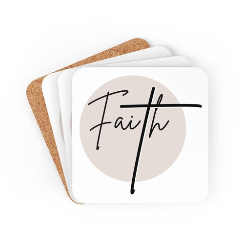 Coaster Set Of 4 For Drinks Faith - Christian Affirmation - Black And