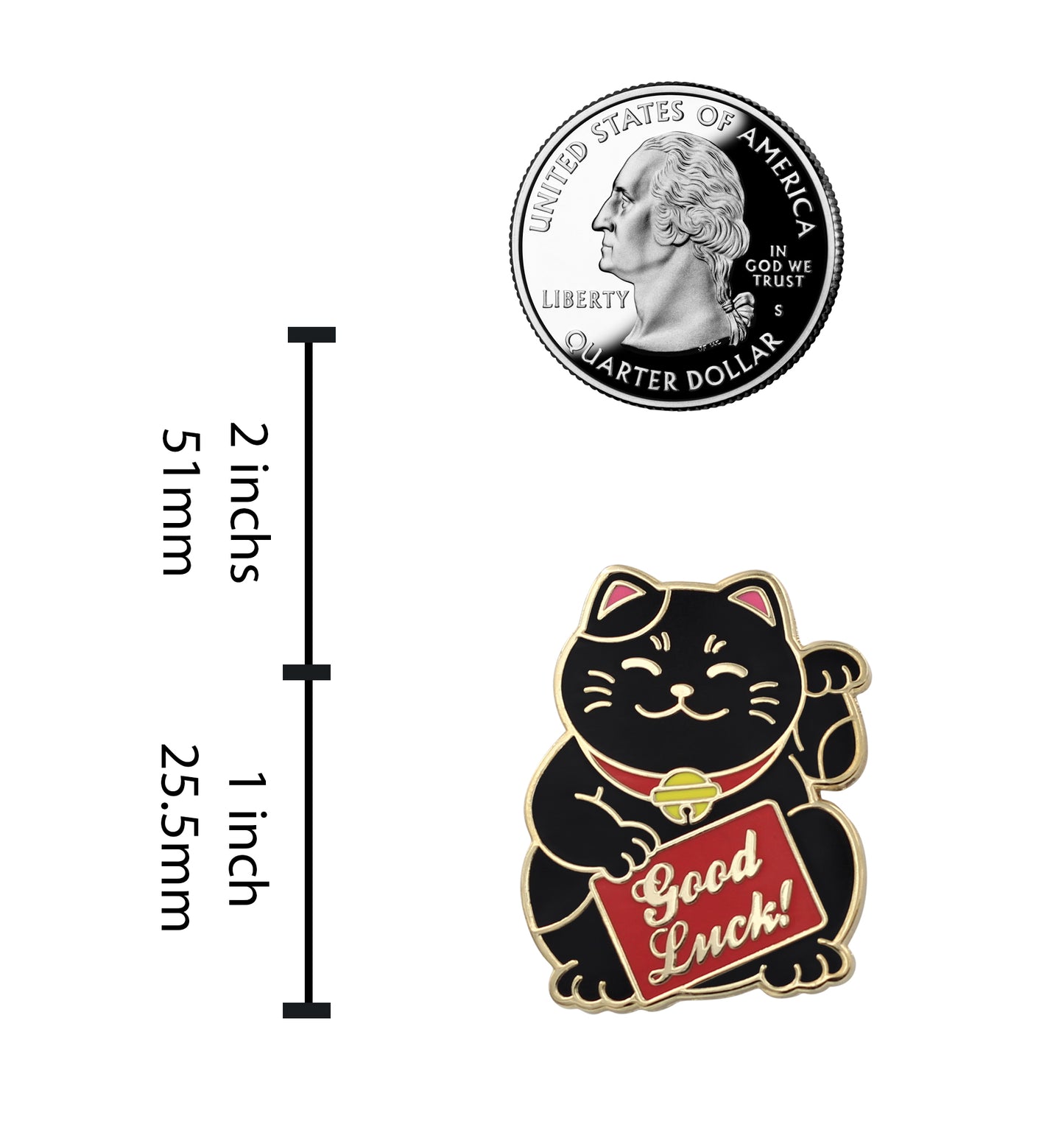 REAL SIC Lucky Cat Pin - Good Luck Waving Cat Enamel Pin