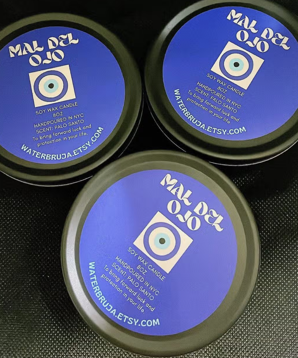 Mal Del Ojo Candle, Evil Eye Candle, Marble Candle, Protect