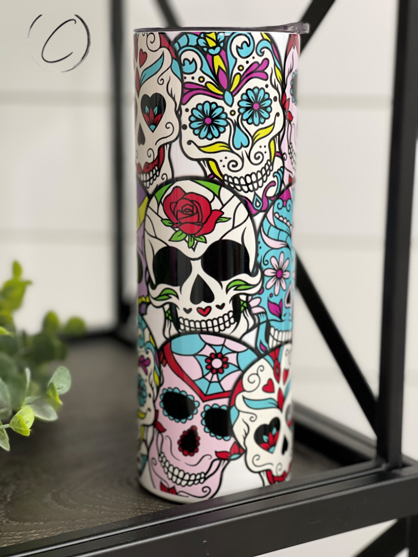 Sugar Skulls 20oz UV Purple Skinny Tumbler