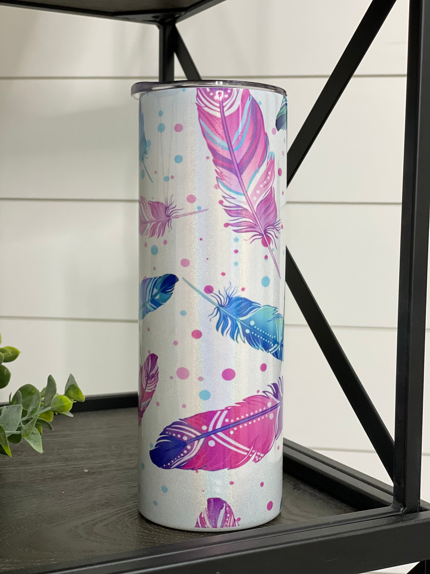 Water Color Feathers 20oz Shimmer Skinny Tumbler