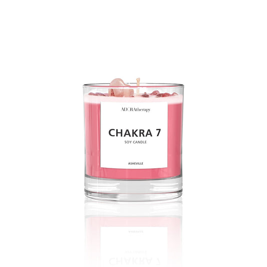 Chakra 7 Soy Candle with Strawberry Quartz Gemstones