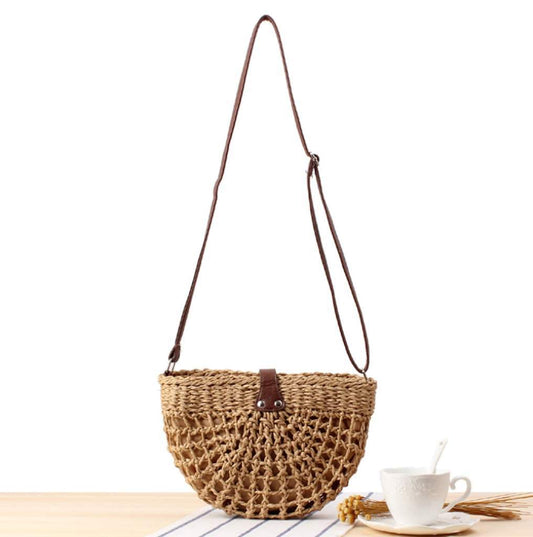 Half Moon Straw Crossbody Bag