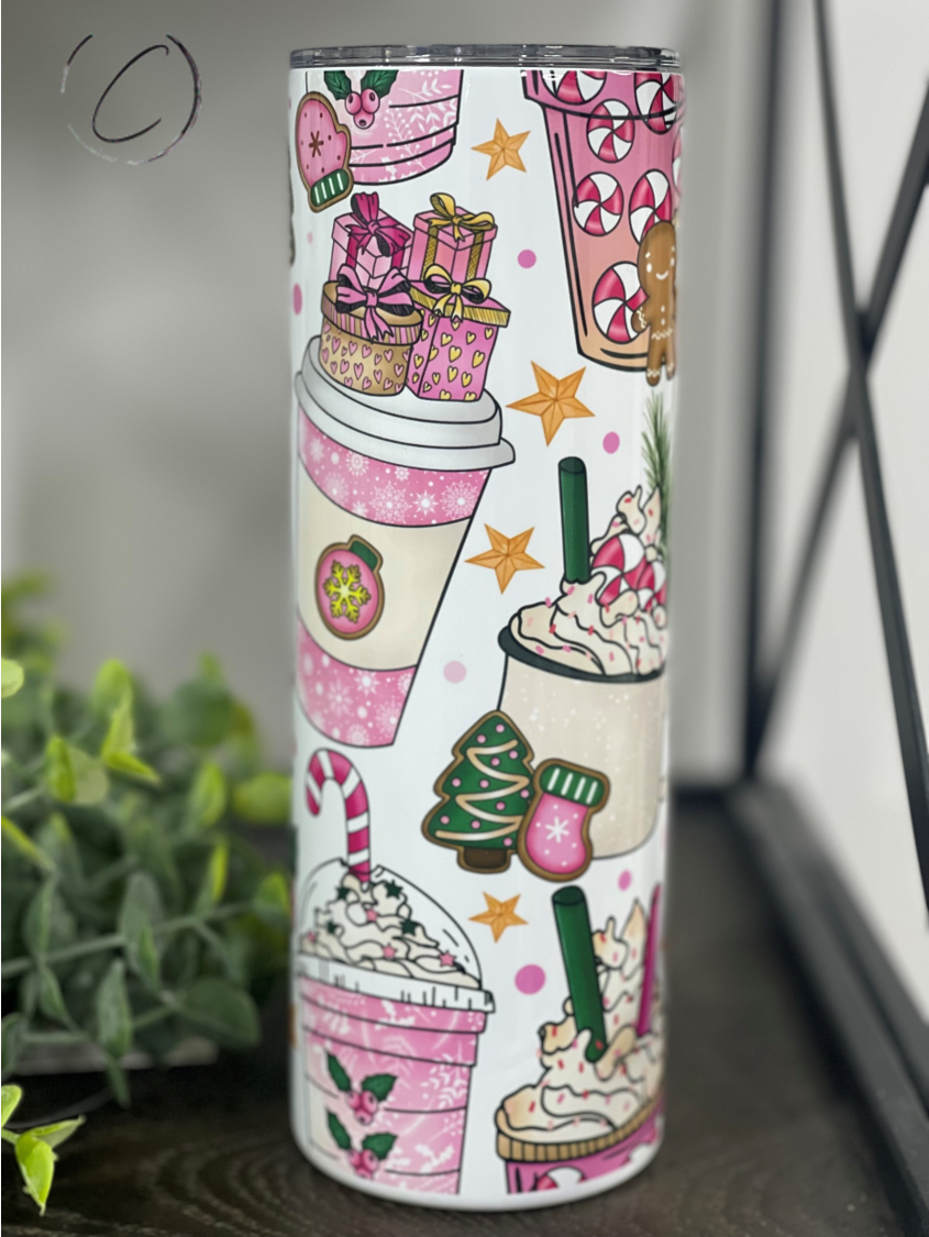 Pink Peppermint Christmas 20oz Skinny Tumbler