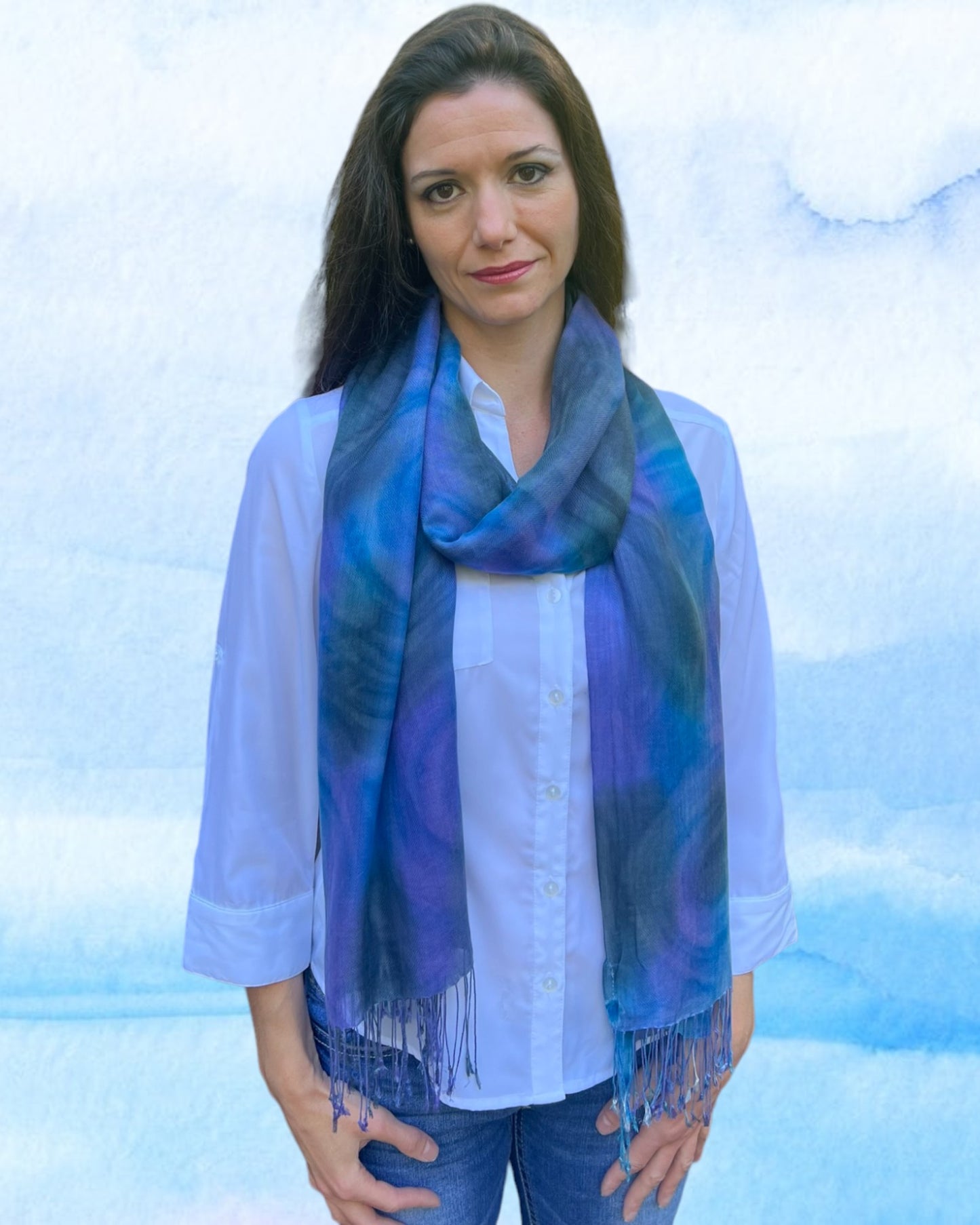 Royal Blue Modal Silk Hand Painted Watercolor Scarf