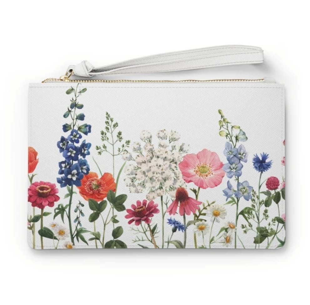 Floral Designed Zipped Clutch Bag