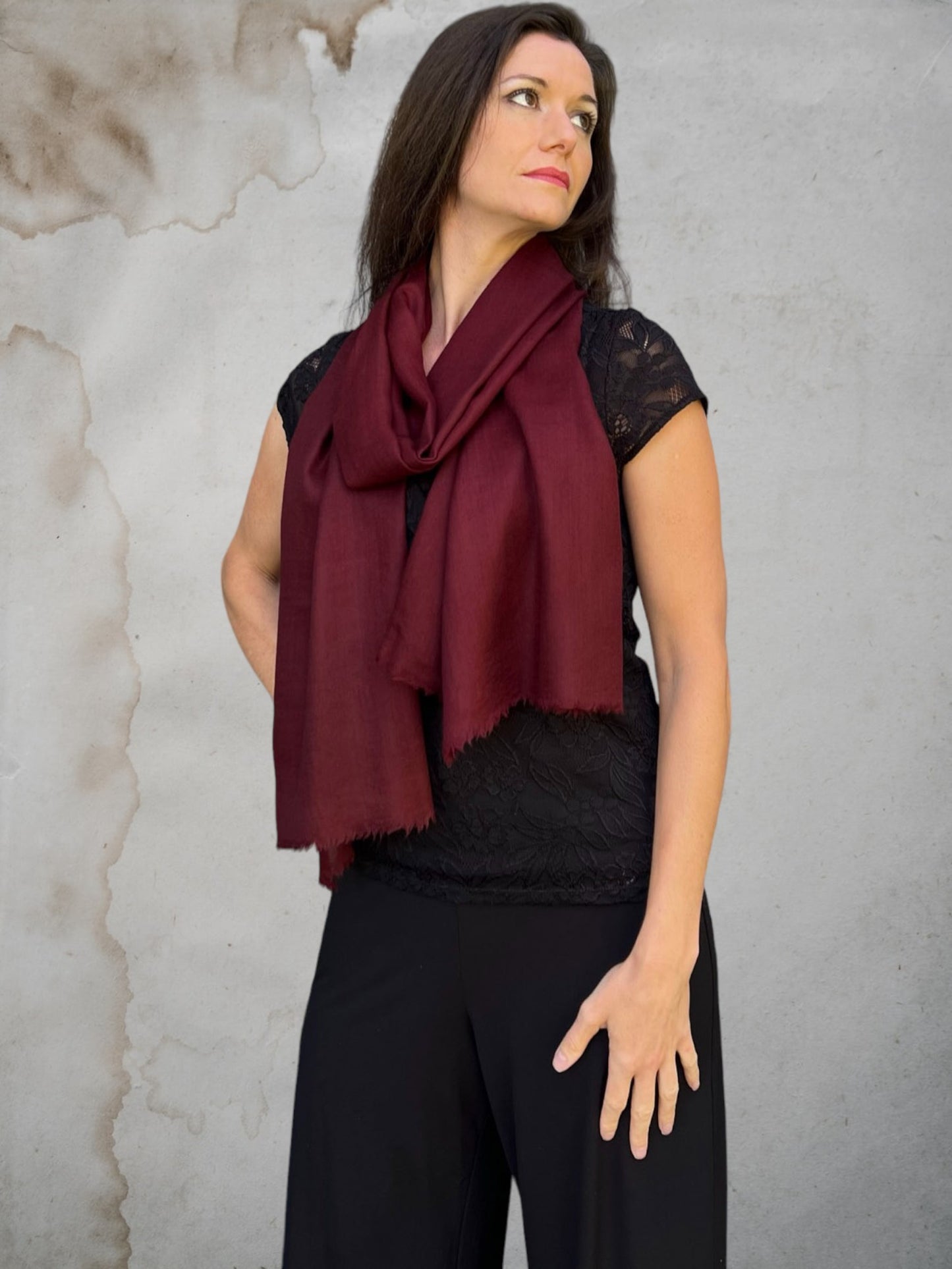 Eggplant Cashmere Thin Weave Solid Scarf