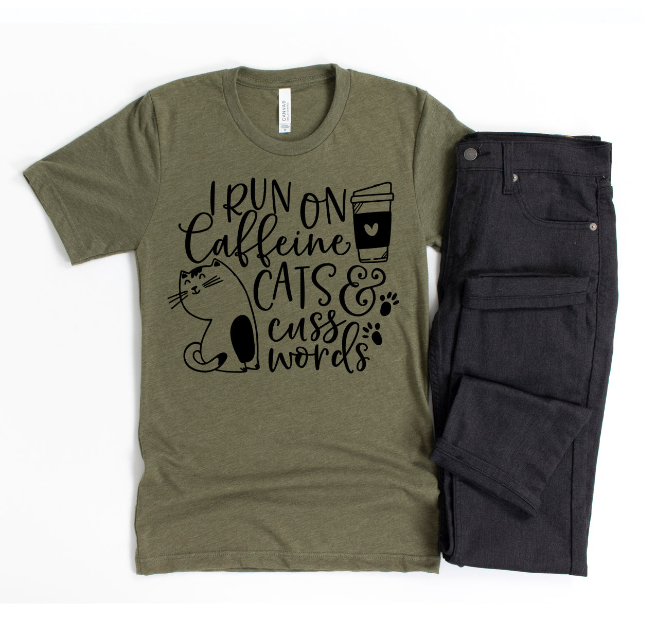 I Run On Caffeine Cats & Cuss Words T-shirt