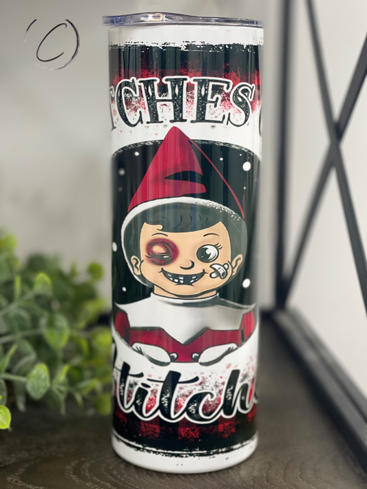 Snitches Get Stitches Elf 20oz Skinny Tumbler