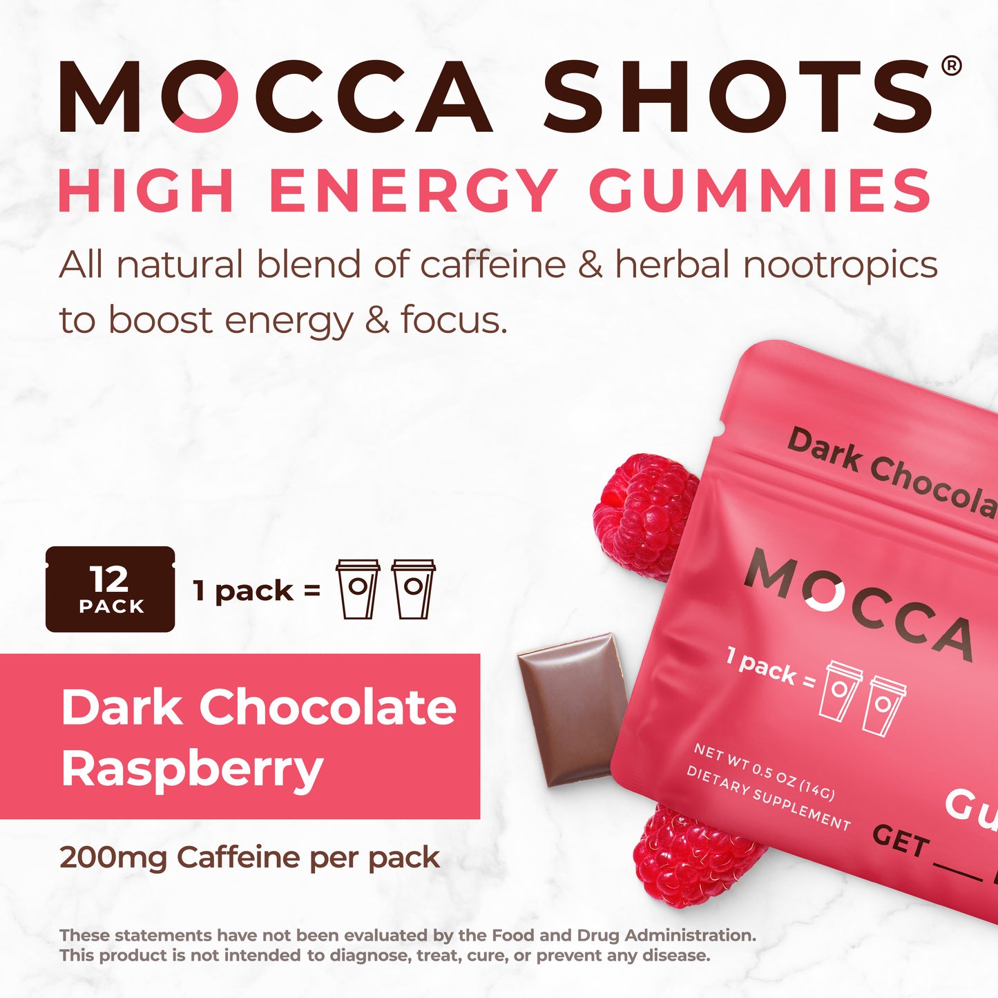 Mocca Shots Chocolate Raspberry Caffeine Gummy 12-pack 12x2 shots