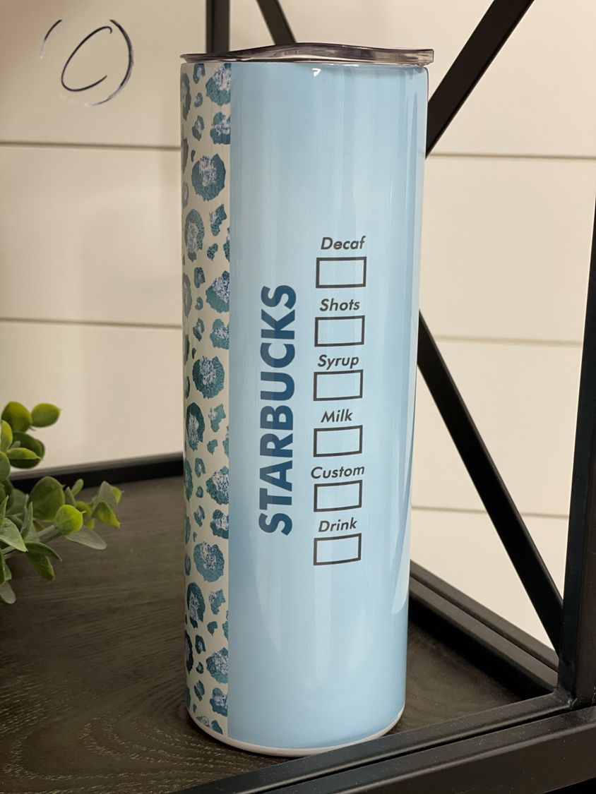 Teal Leopard Starbucks 20oz Skinny Tumbler