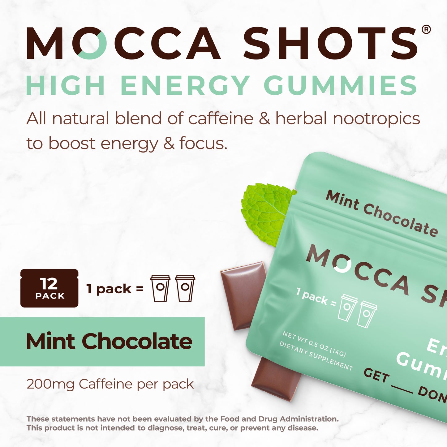 Mocca Shots Mint Chocolate Caffeine Gummy 12-pack 12x2 shots