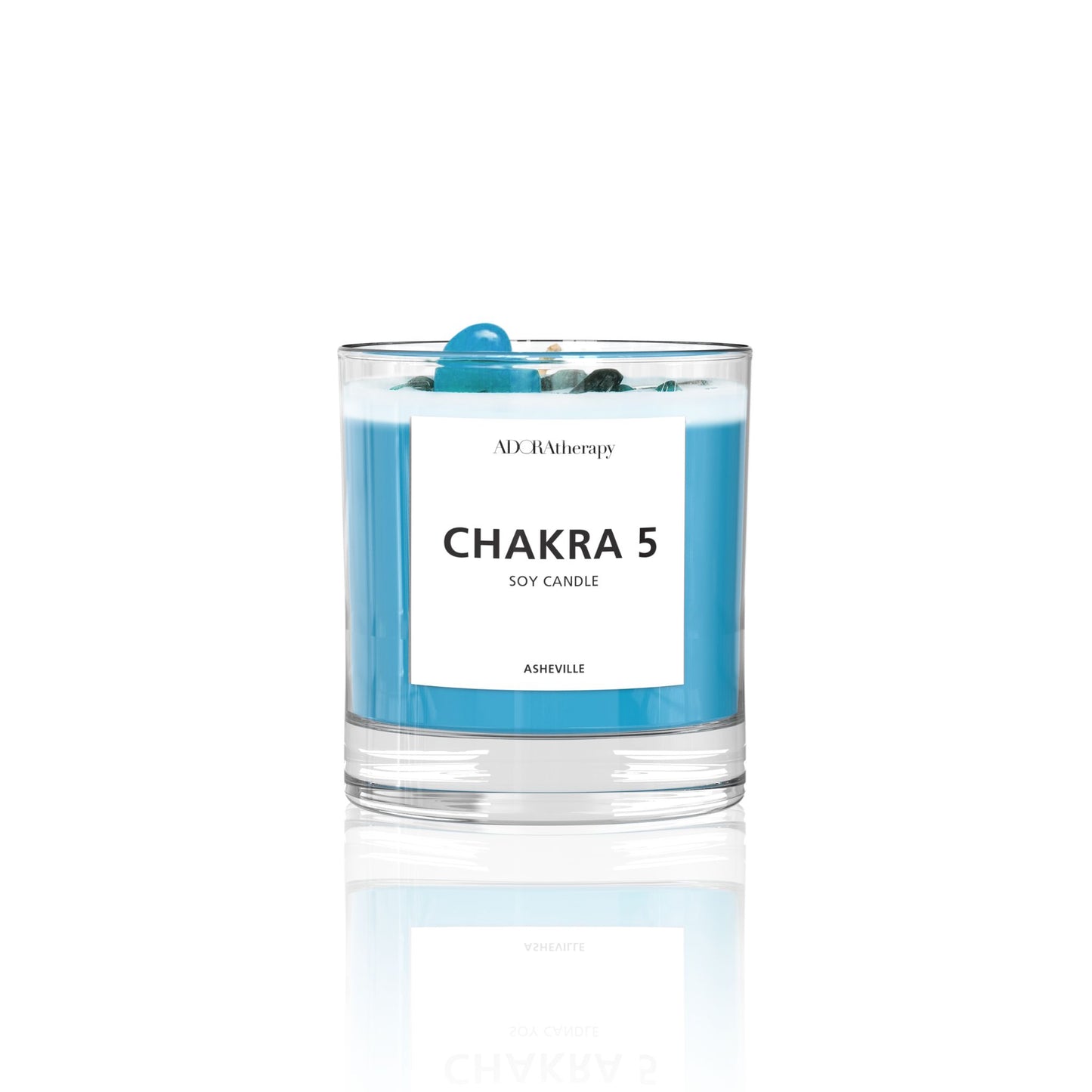 Chakra 5 Soy Candle with Lapis Lazuli Gemstones