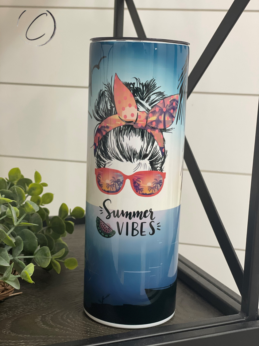 Summer Vibes Messy Bun 20oz Skinny Tumbler