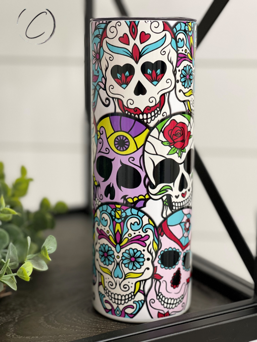 Sugar Skulls 20oz UV Purple Skinny Tumbler