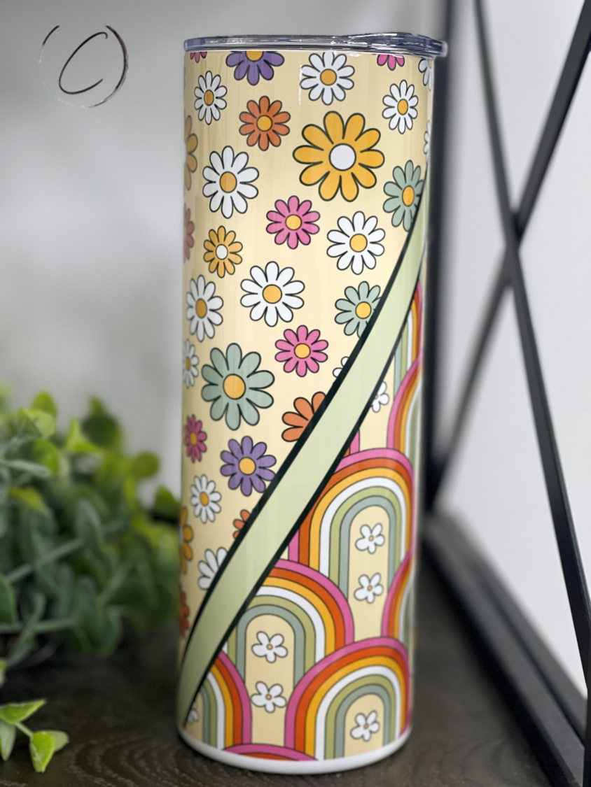 Retro Wildflower Rainbows 20oz Skinny Tumbler