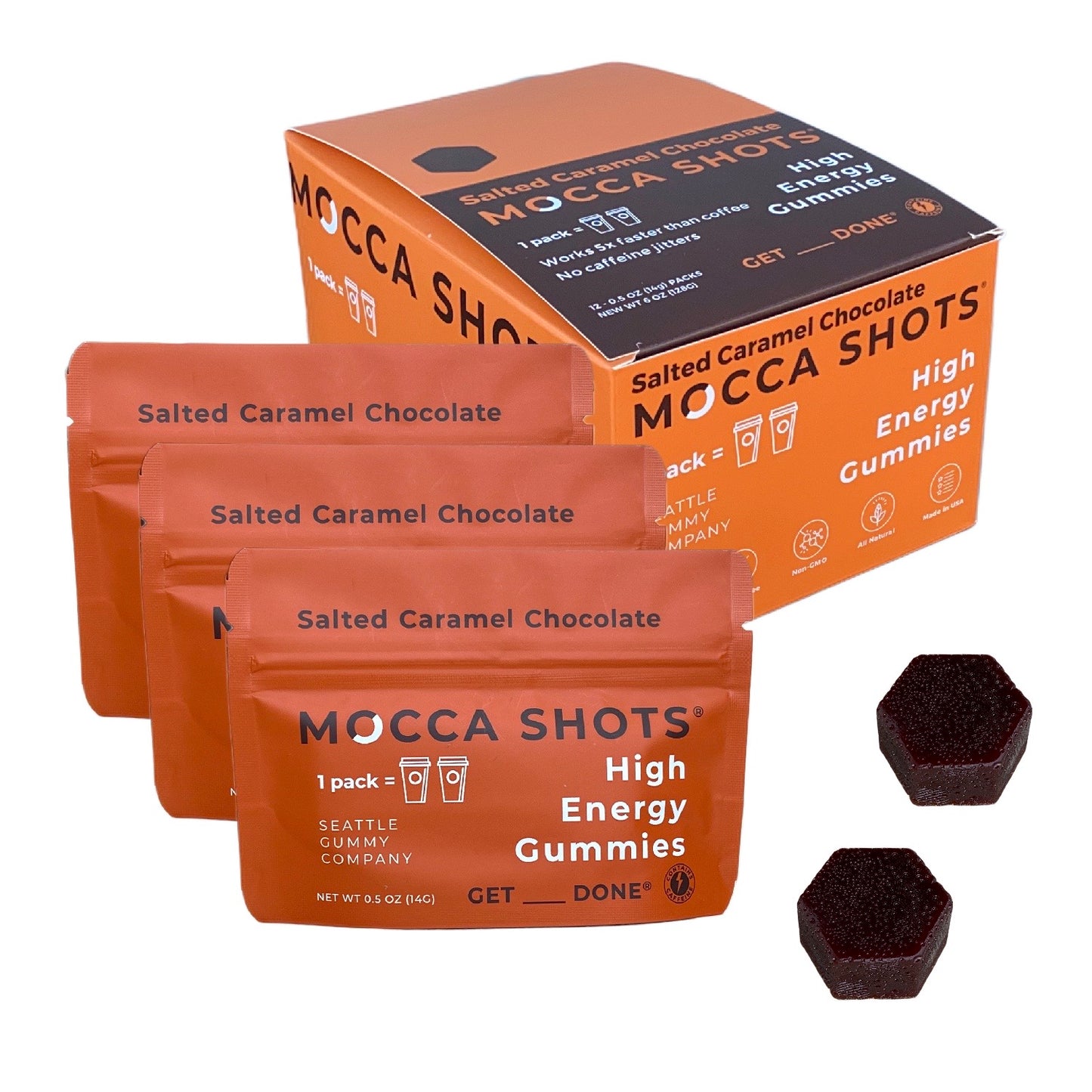 Mocca Shots Salted Caramel Chocolate Caffeine Gummy 12-pack