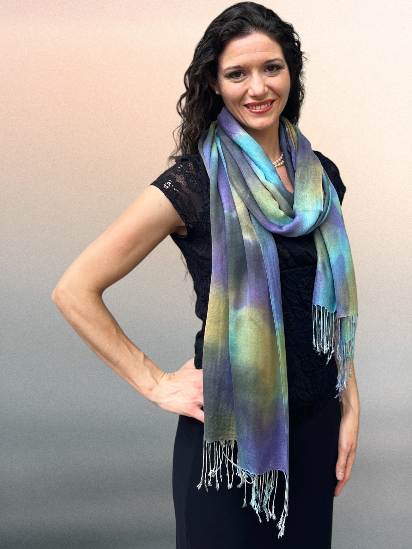 Blue and Mauve Modal Silk Hand Painted Watercolor Scarf