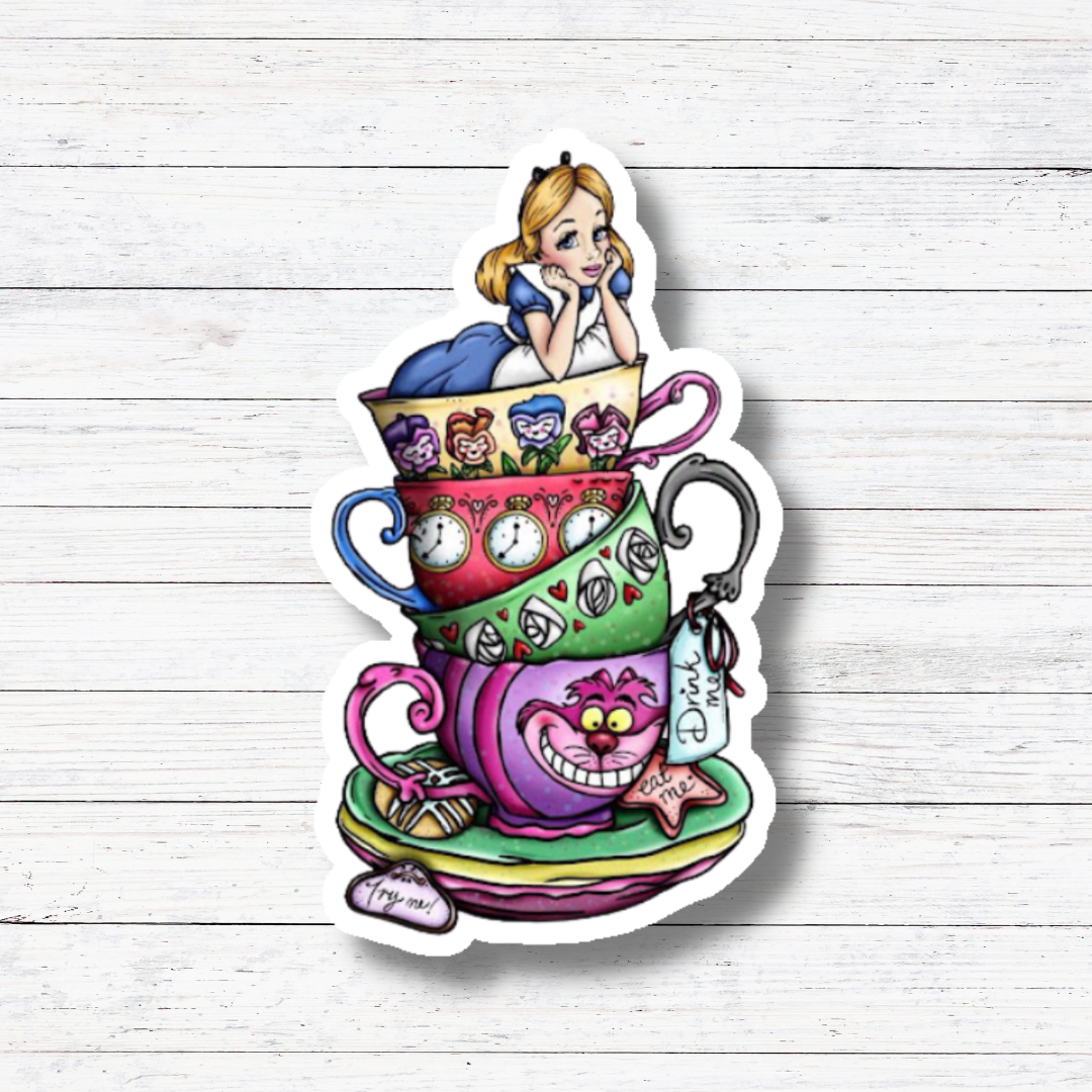 Alice Teacups-Alice In Wonderland Sticker/Magnet