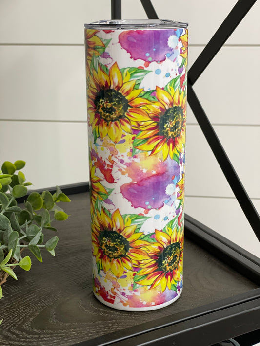 Water Color Sunflowers 20oz Skinny Tumbler