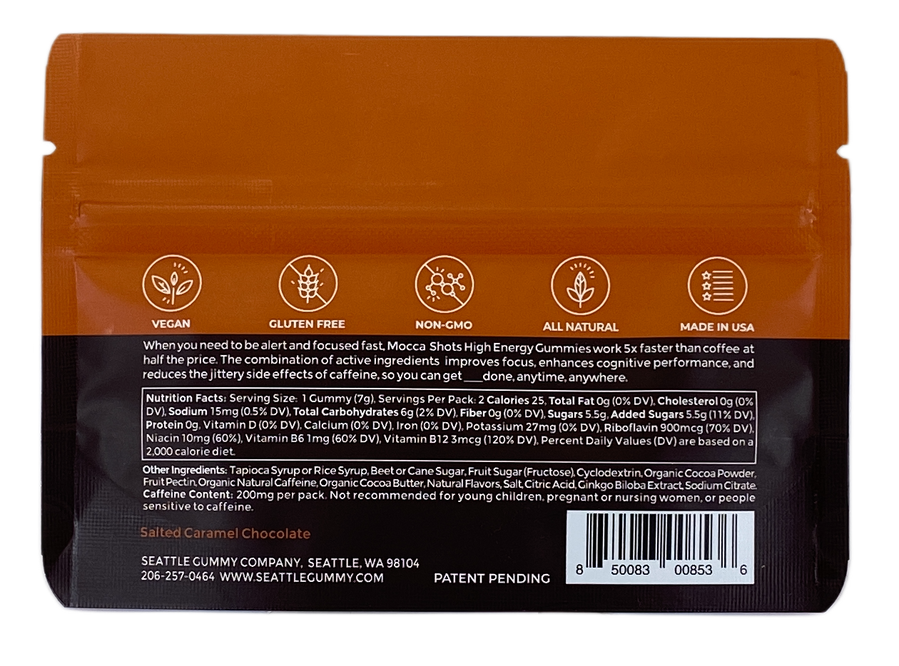 Mocca Shots Salted Caramel Chocolate Caffeine Gummy 12-pack