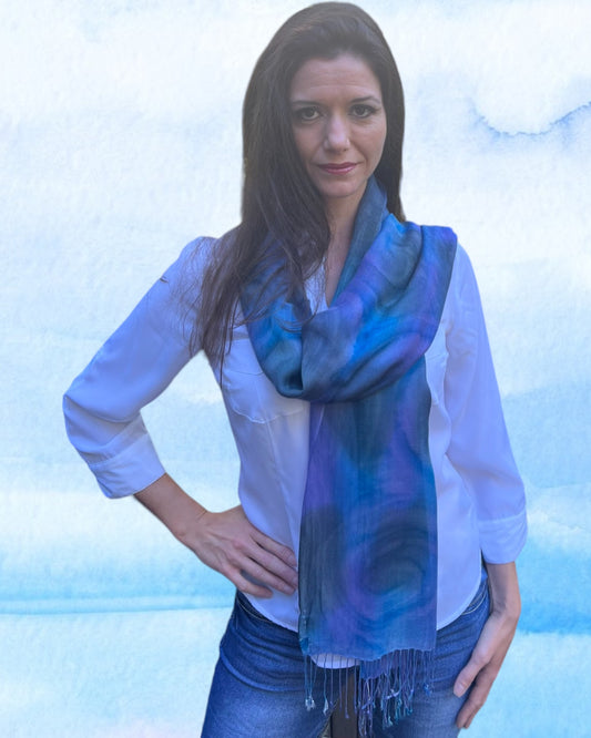 Royal Blue Modal Silk Hand Painted Watercolor Scarf