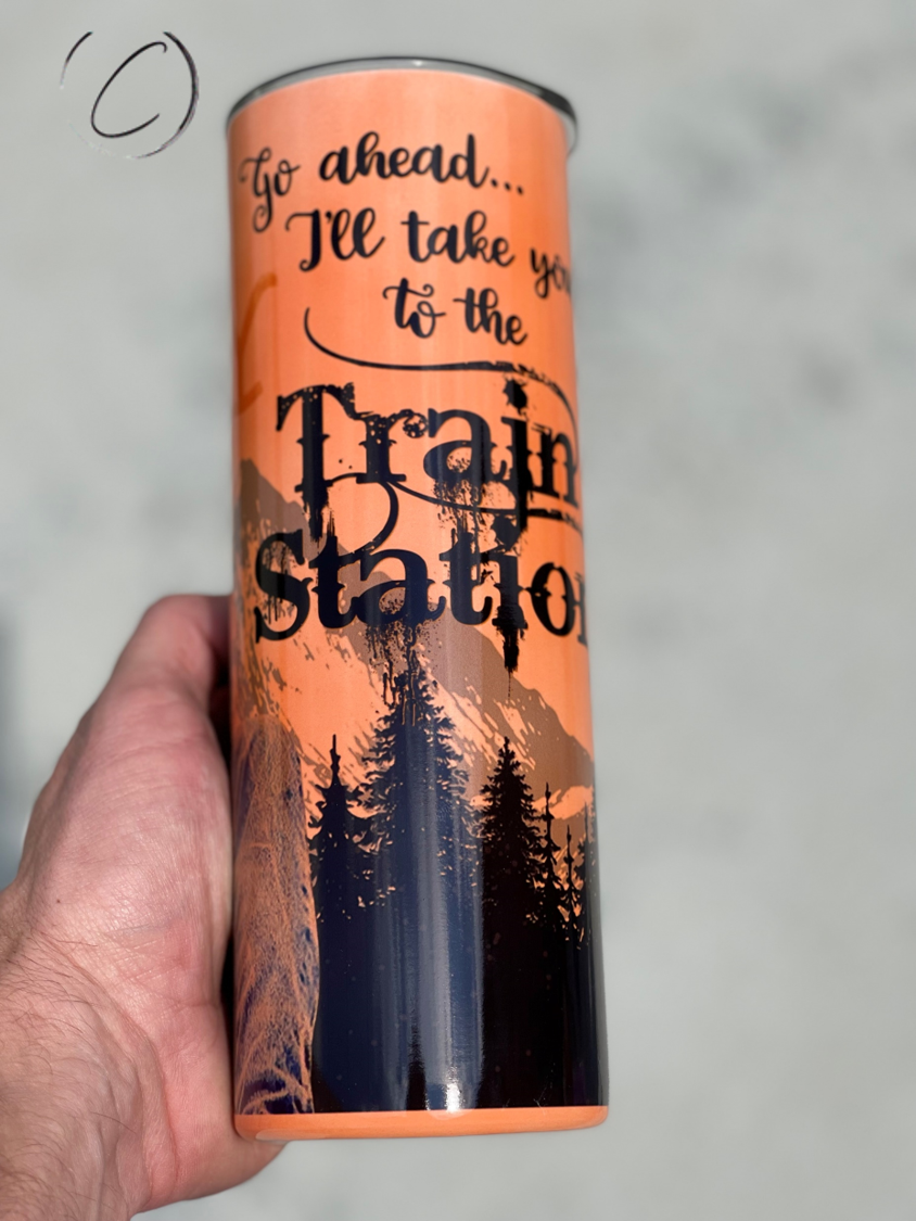 Yellowstone Train Station 20oz UV Orange Skinny Tumbler