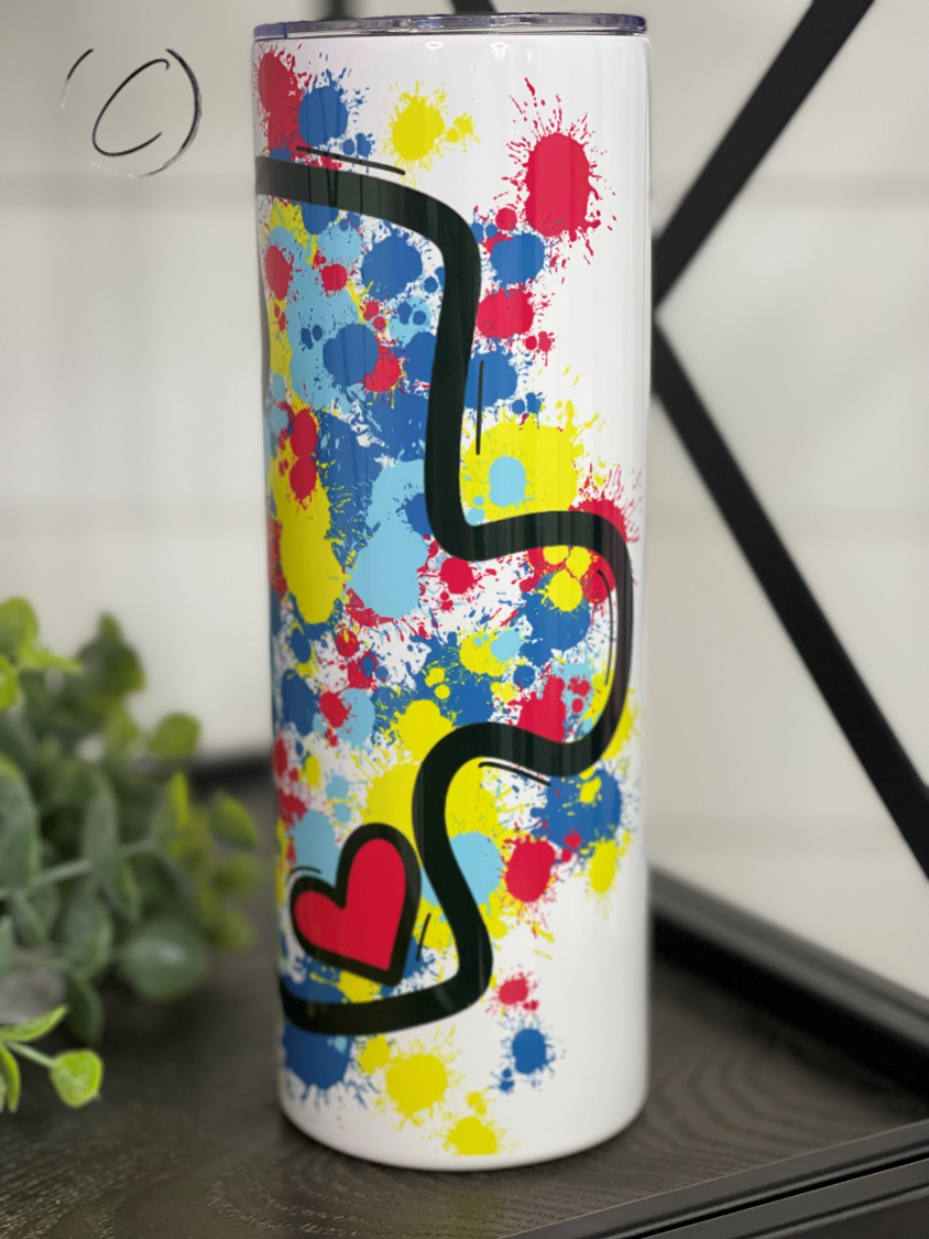 Splatter Autism Puzzle Piece 20oz Skinny Tumbler