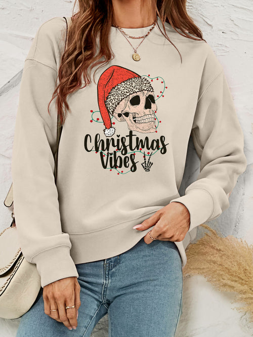 Christmas Skull Graphic Crewneck Sweatshirt