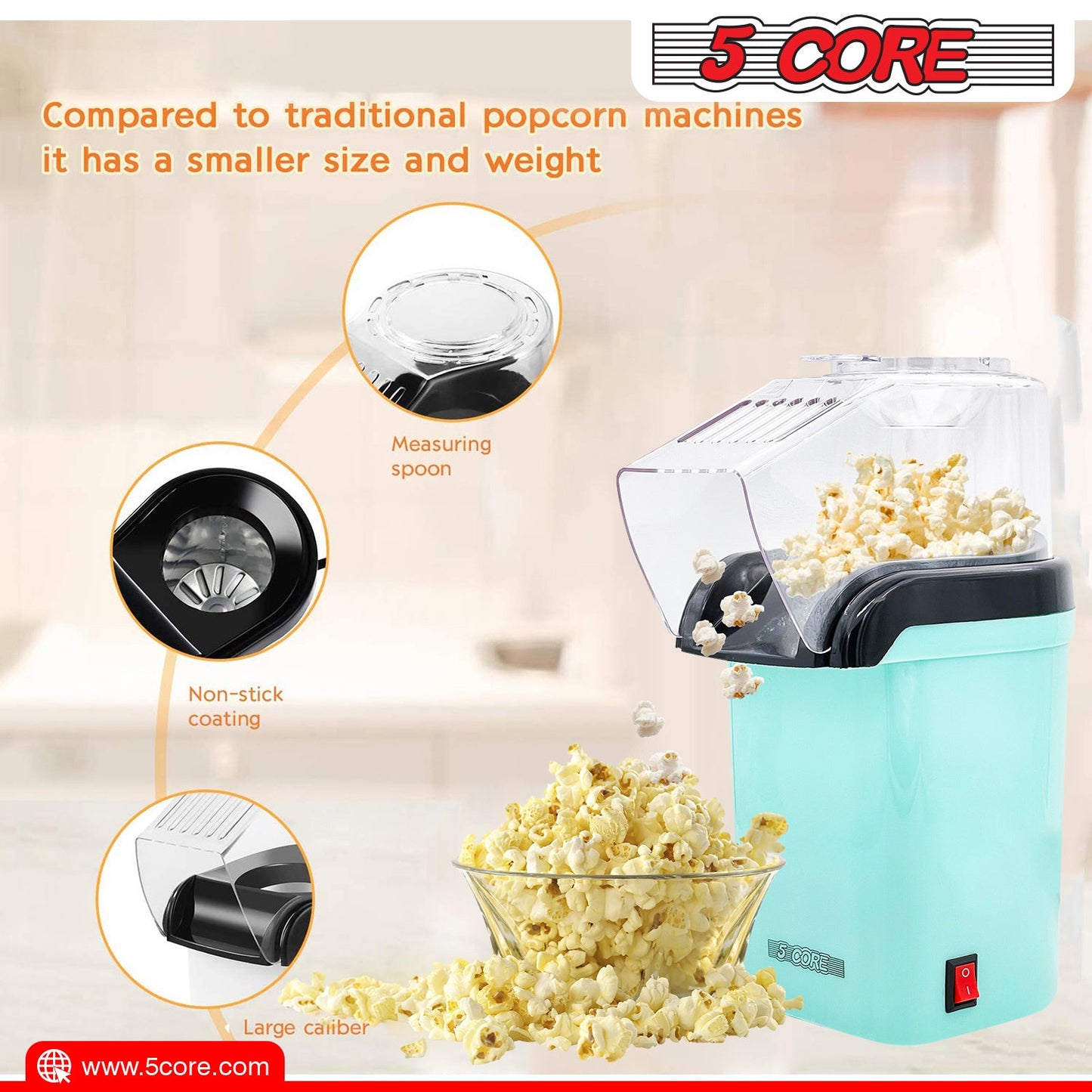 Popcorn Machine Hot Air Electric Popper Kernel Corn Maker Bpa Free No