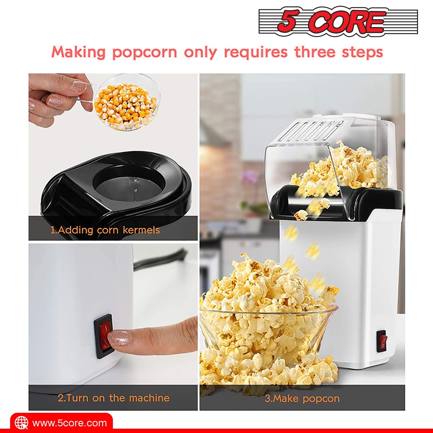 Popcorn Machine Hot Air Electric Popper Kernel Corn Maker Bpa Free No