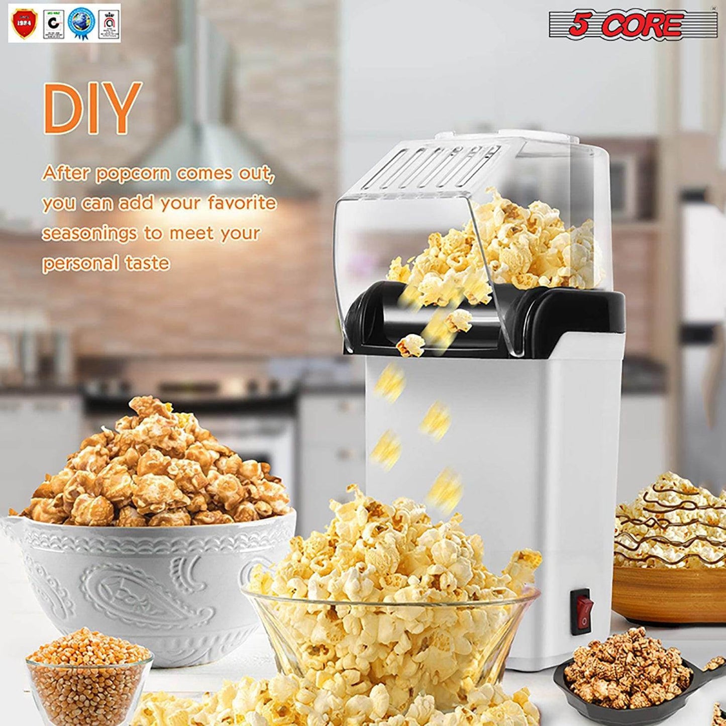 Popcorn Machine Hot Air Electric Popper Kernel Corn Maker Bpa Free No