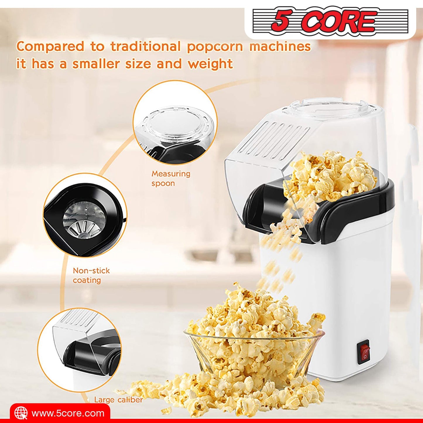 Popcorn Machine Hot Air Electric Popper Kernel Corn Maker Bpa Free No