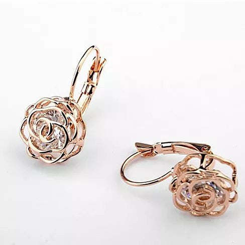 ROSE IS A ROSE 18kt Rose Crystal Earrings In White Yellow And Rose