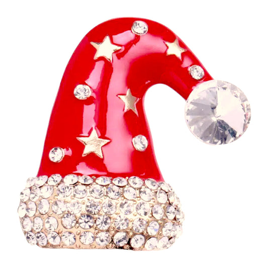 Christmas Jewelry Crystal Rhinestone Hat Charm Brooch Pin BH234 Red