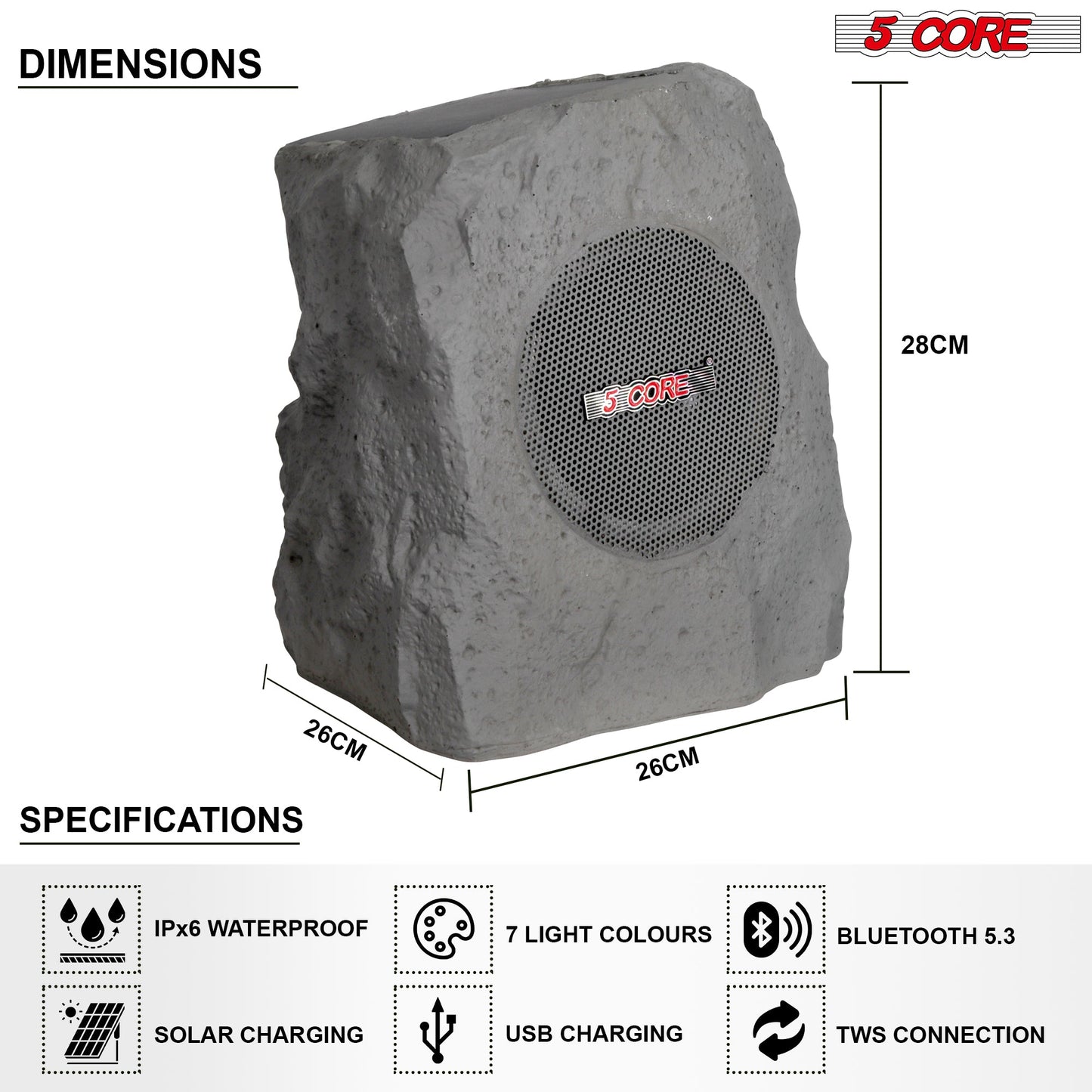 5Core Outdoor Speakers Bluetooth Waterproof Wireless Linkable TWS 10W