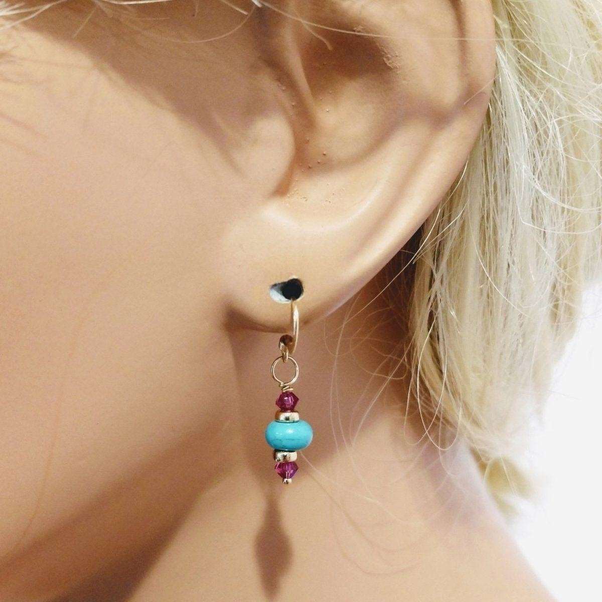 Hot Pink and Turquoise 14 K Gold Filled Earrings