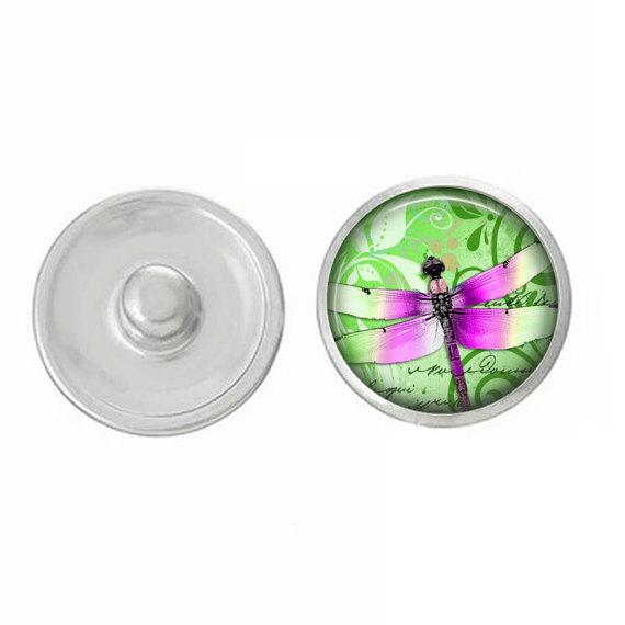 Dragonfly Snap in Lime - Compatible with Ginger Snaps Jewelry -