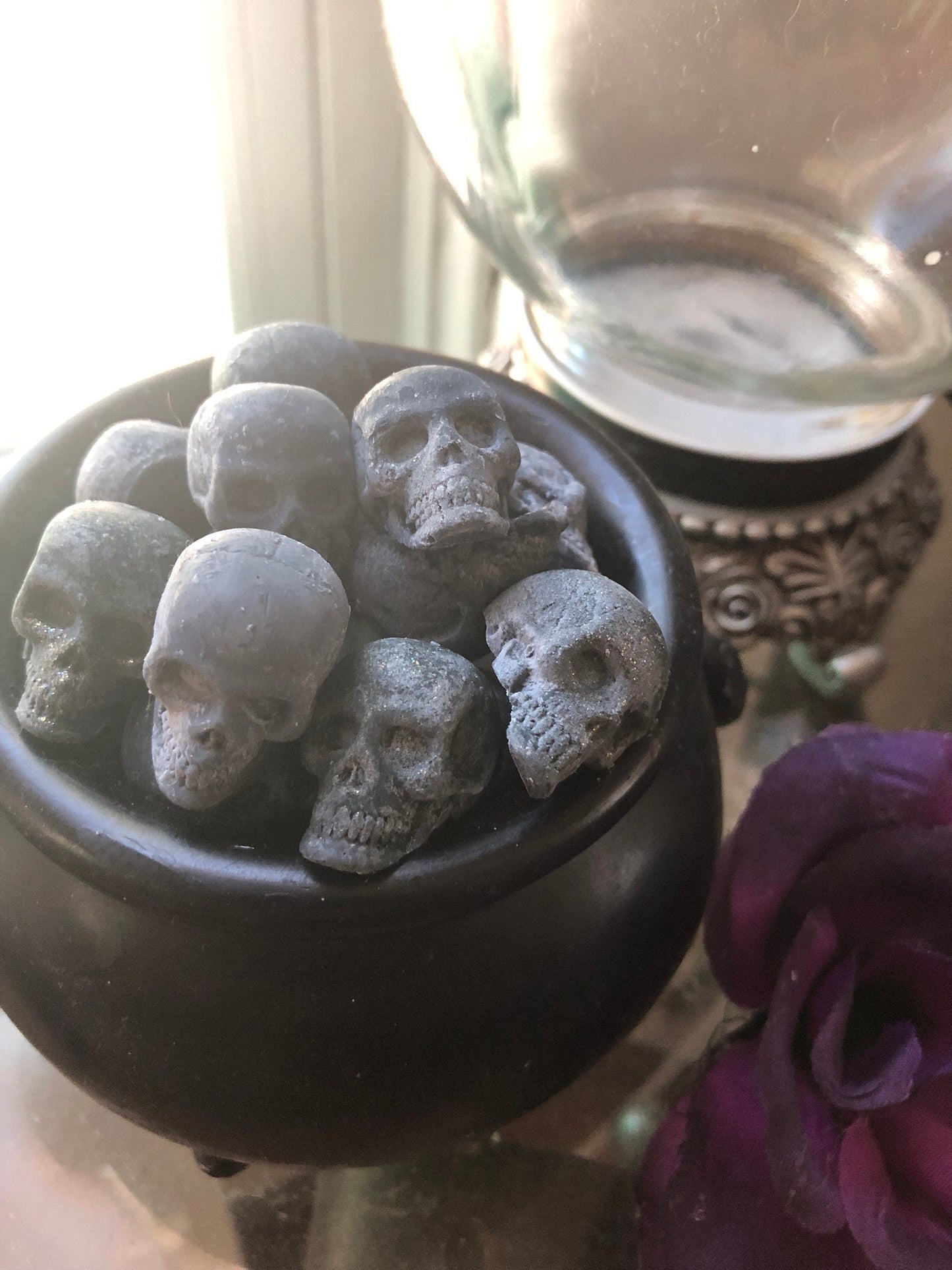 Black Cauldron mini skull wax melts goth Halloween Wicca Pagan