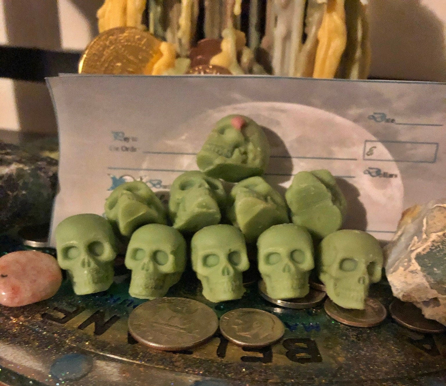 Money drawing  mini skull wax melts witchcraft witch pagan wicca spell