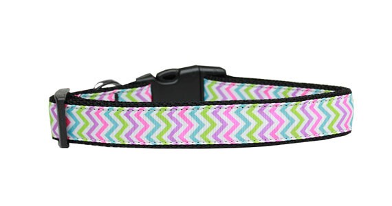 Pet Dog & Cat Nylon Collar or Leash, "Summer Chevron"