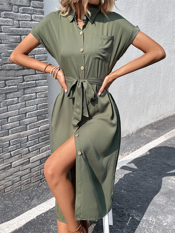 Fashion women's slit solid color dress