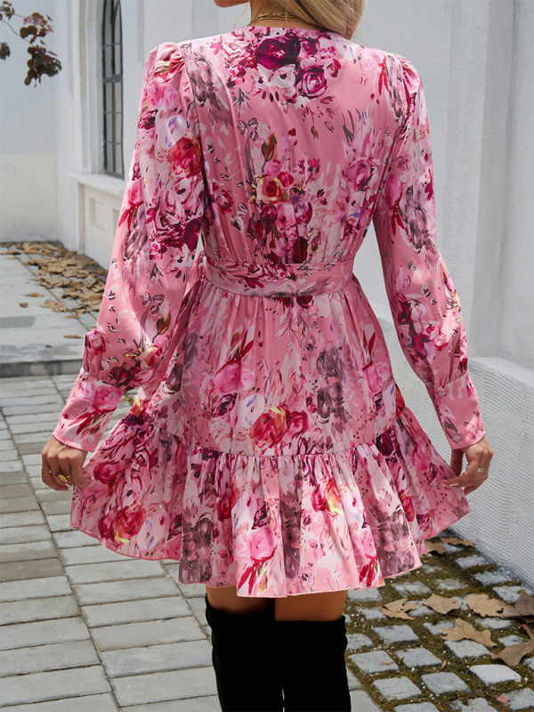 Chic V-neck Floral A-line Dress