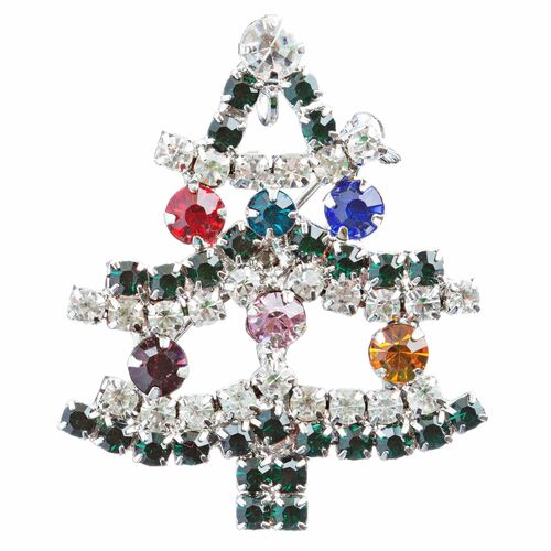 Christmas Jewelry Christmas Tree Pin with Multi Crystal Rhinestone