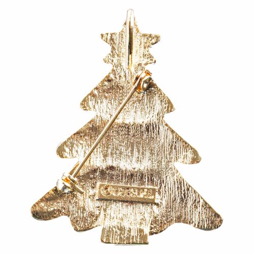 Christmas Jewelry Crystal Rhinestone White Enamel Christmas Tree Pin