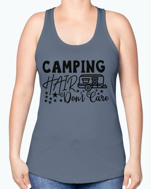 camping hair don't care- Camping-  Racerback Tank