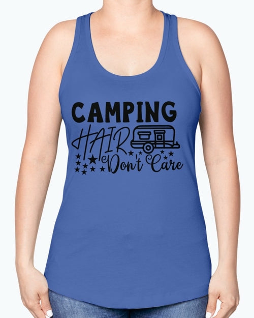 camping hair don't care- Camping-  Racerback Tank