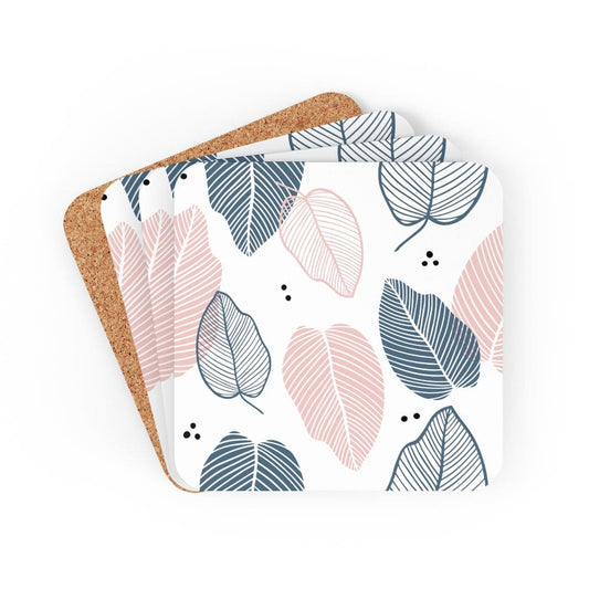 Corkwood Coaster Set - 4 Pieces / Pastel Color Leaves